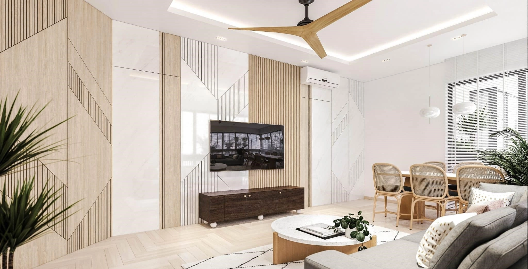 Elegant TV wall unit with shelves