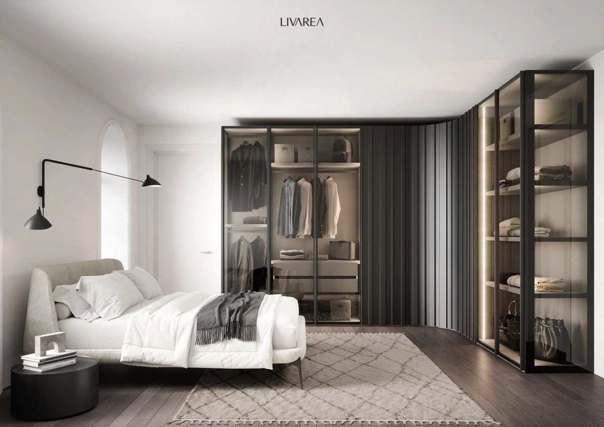 Luxury glass door corner wardrobe
