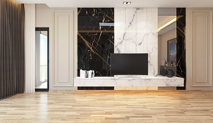 TV wall unit with display shelves